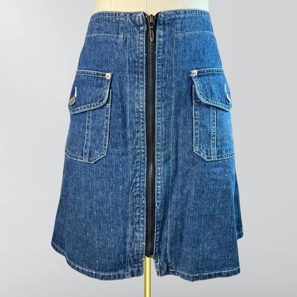 Vintage 90s EXP Jeans By Express Front Zip Up Denim Jean Skirt